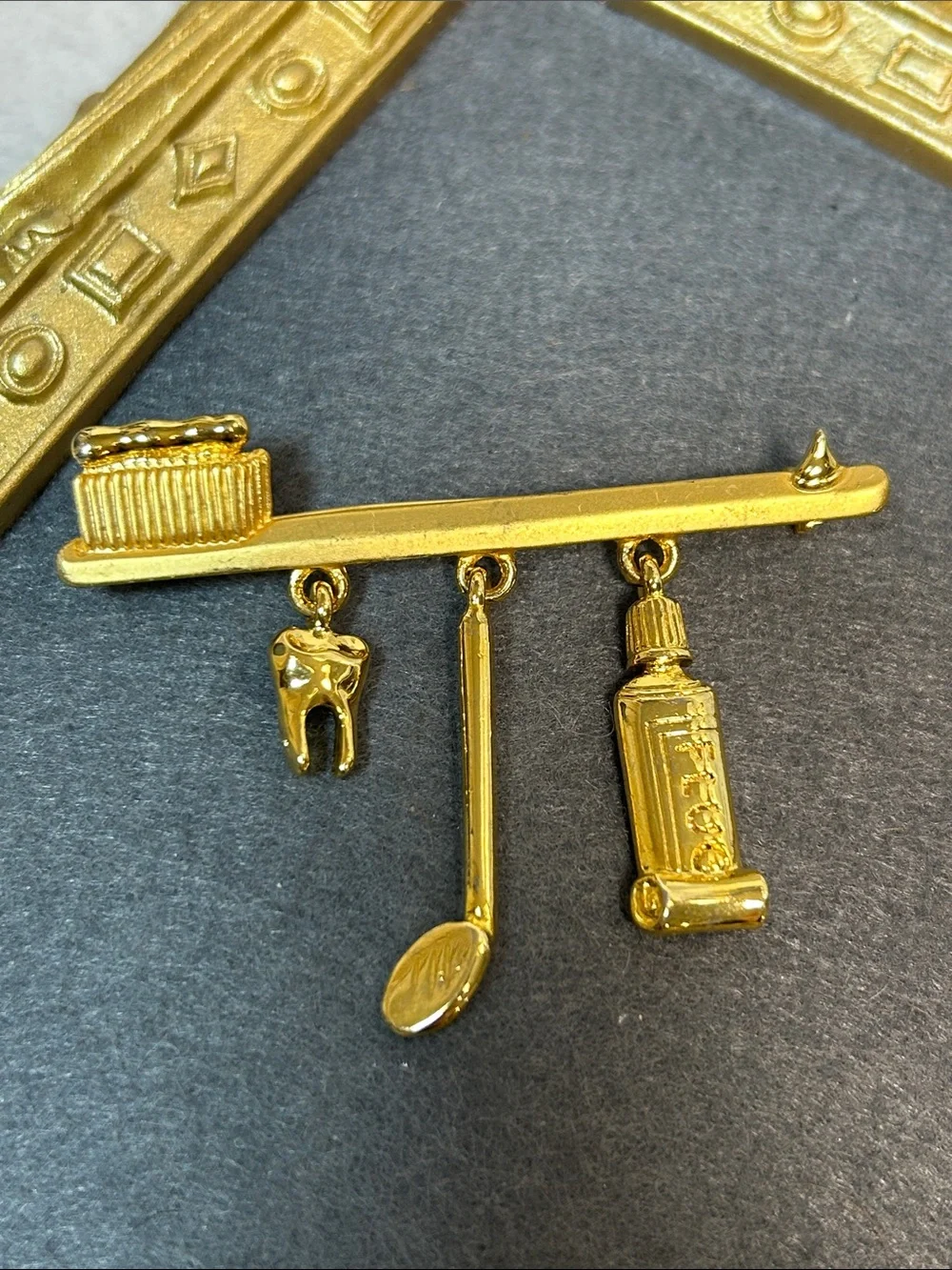 Gold Dental Tools Charm Brooch - Women's Jewelry